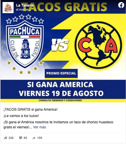 Club América vs CF Pachuca: promoción de una taquería