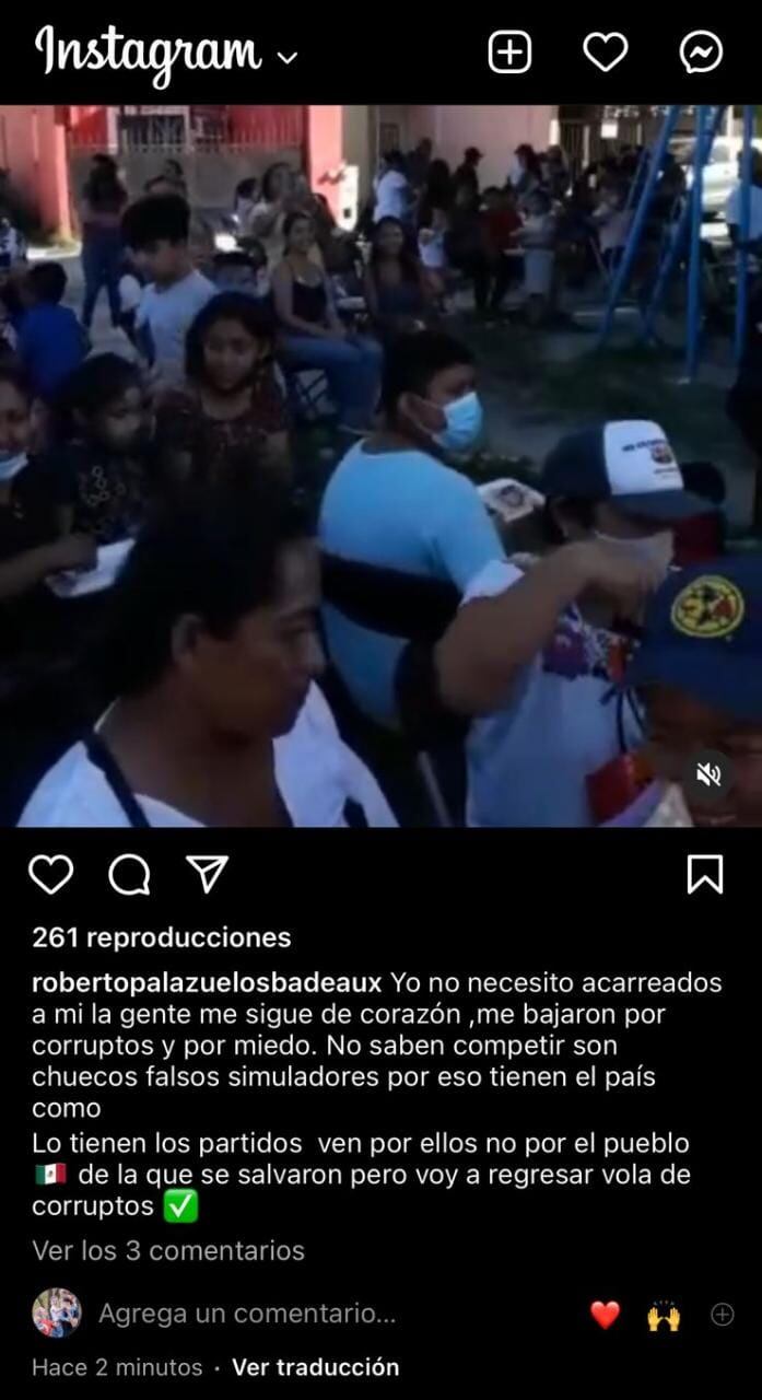 Roberto Palazuelos se equivoca y escribe "vola de corruptos" en su instagram