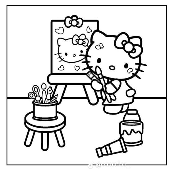 Dibujos de Hello Kitty regreso a clases para colorear