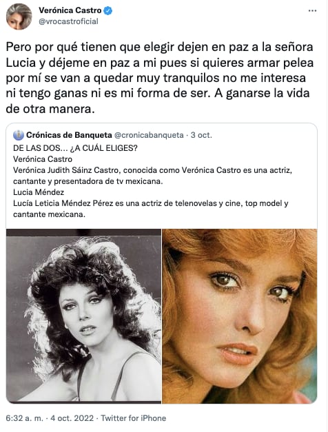 Verónica Castro pide que dejen en paz a Lucía Méndez
