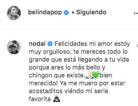 Christian Nodal celebra regreso de Belinda a la actuación