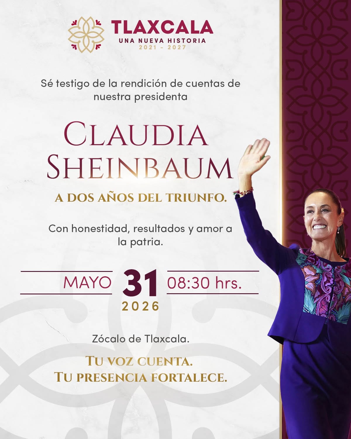 Tlaxcala transmitirá mensaje de Claudia Sheinbaum desde el Zócalo.