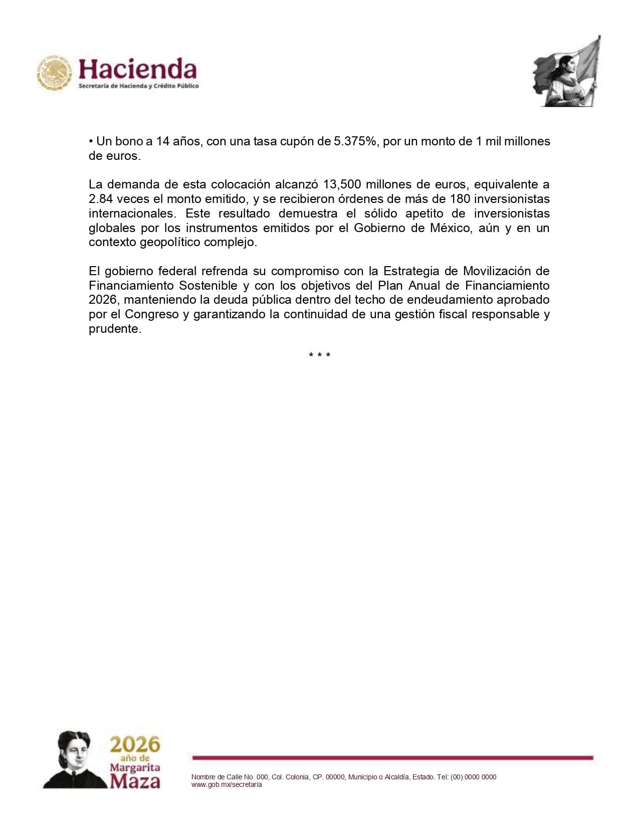 México logró adelantar con éxito el financiamiento sostenible programado para 2026