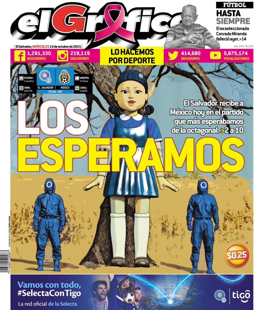 Portada de El Gráfico para El Salvador vs México