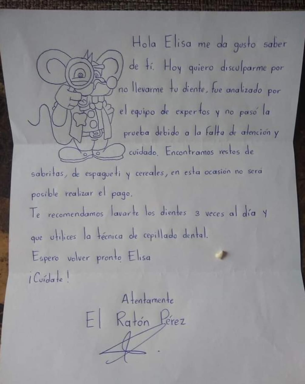 Carta del ratón de los dientes