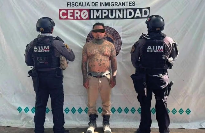 Roberto Ismael “N”, presunto líder de la Mara Salvatrucha, fue detenido en Chiapas