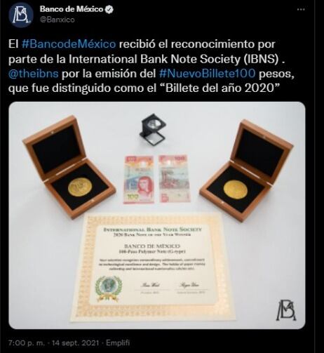 Banco de México gana Premio al Billete de Banco del Año 2020