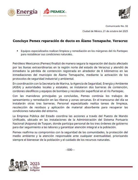Derrame de ducto de Pemex en Álamo, Veracruz