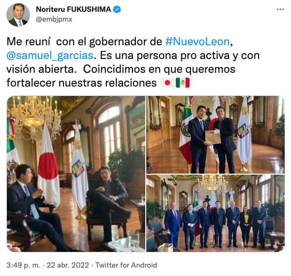 Embajador de Japón se reúne con Samuel García