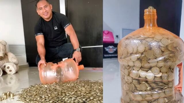 Llena garrafón con monedas de 10 pesos