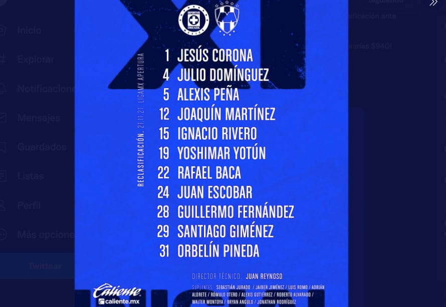 Alineación de Cruz Azul para duelo vs Rayados