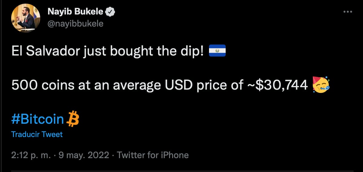 Nayib Bukele compra bitcoins