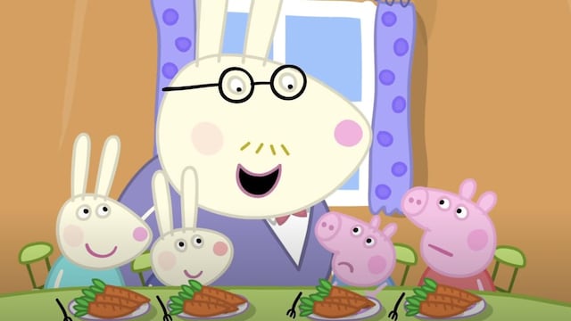 Peppa Pig y Rebecca Liebre comen zanahorias