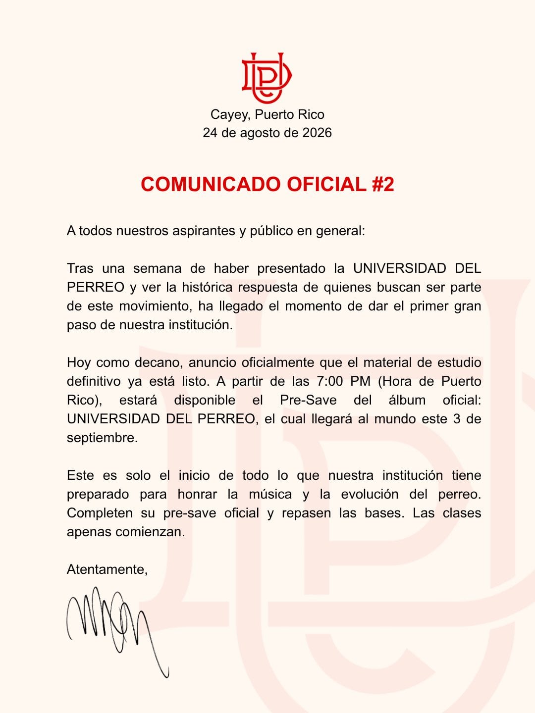 Comunicado de la Universidad del Perreo