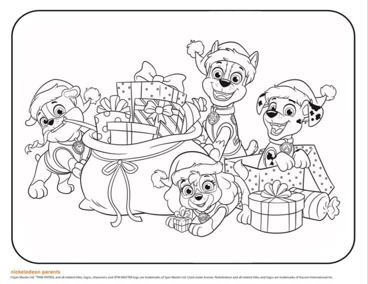 8 dibujos de Paw Patrol con Santa Claus para imprimir y colorear