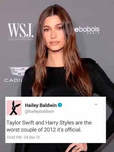 Hailey Bieber comentó que la pareja de Taylor Swift y Harry Styles era la peor en 2012