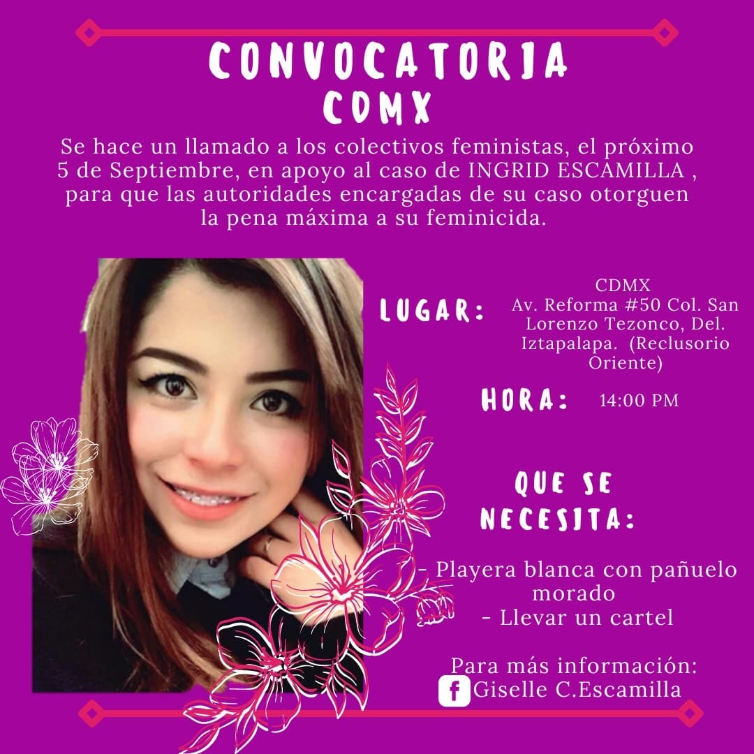 Convocatoria para la audiencia de sentencia por el feminicidio de Ingrid