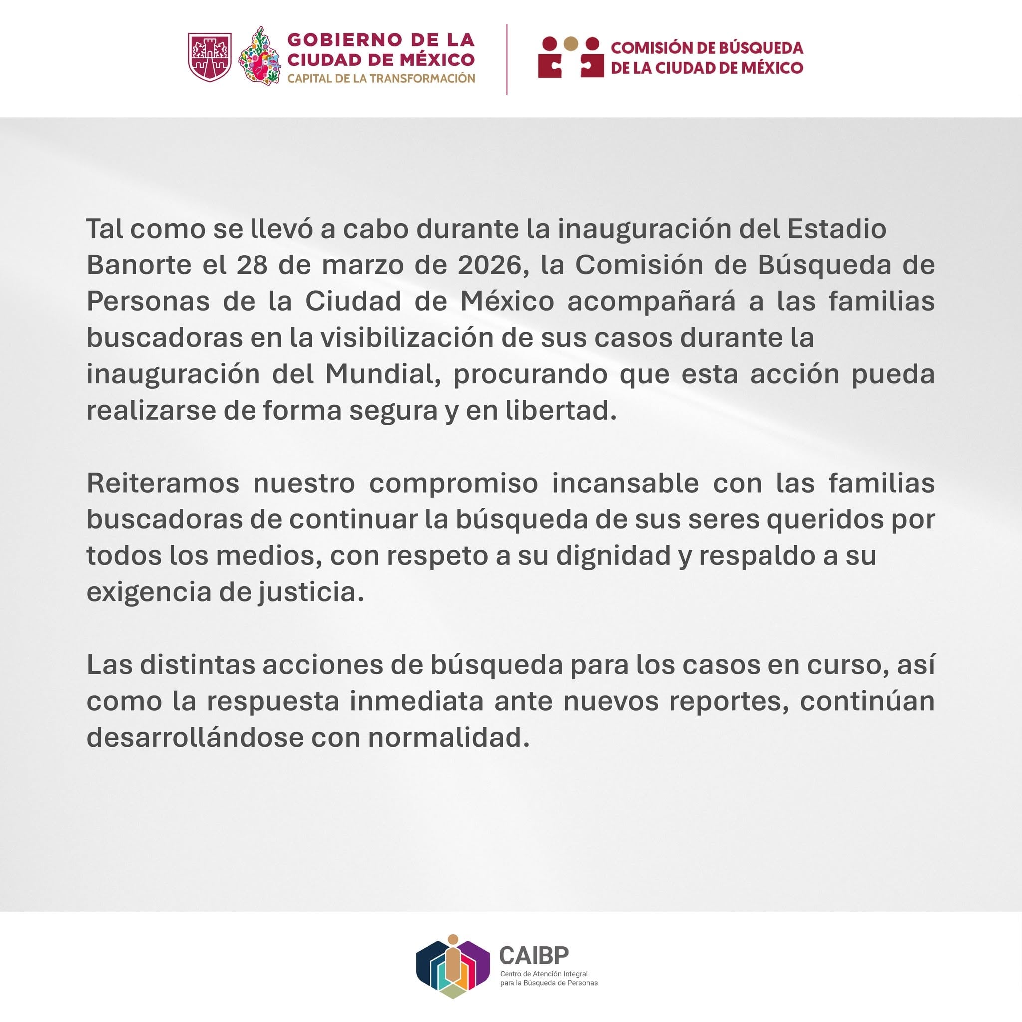 Comisión de Búsqueda de CDMX acompañará a colectivos durante protesta en inauguración del Mundial 2026