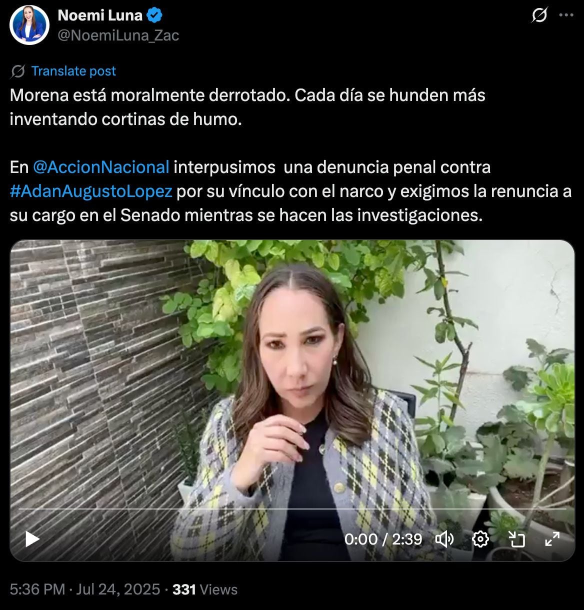 PAN denuncia a Adán Augusto López por vínculos con narcotráfico.