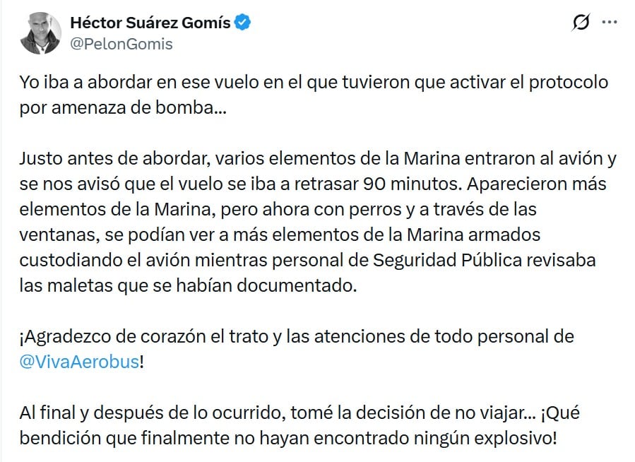 Héctor Suárez Gomís sobre protocolo por amenaza de bomba en el AICM