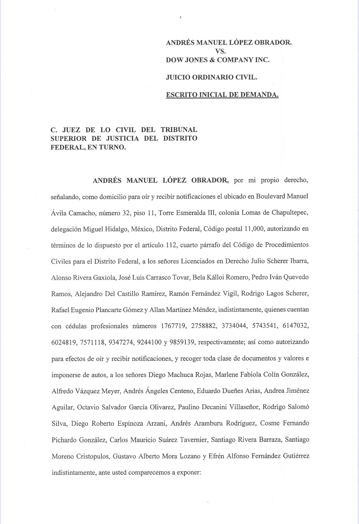 Demanda de AMLO contra diario extranjero en 2016