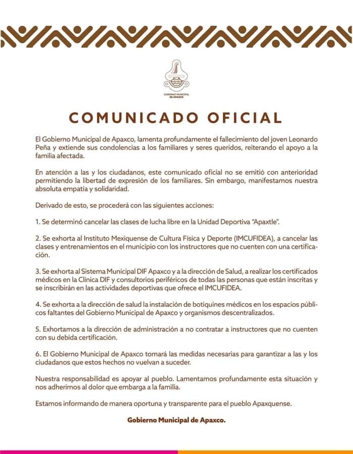Comunicado del municipio de Apaxco