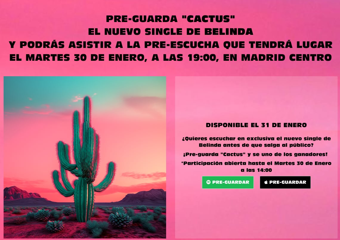 Preguardar la nueva canción de Belinda "cactus".
