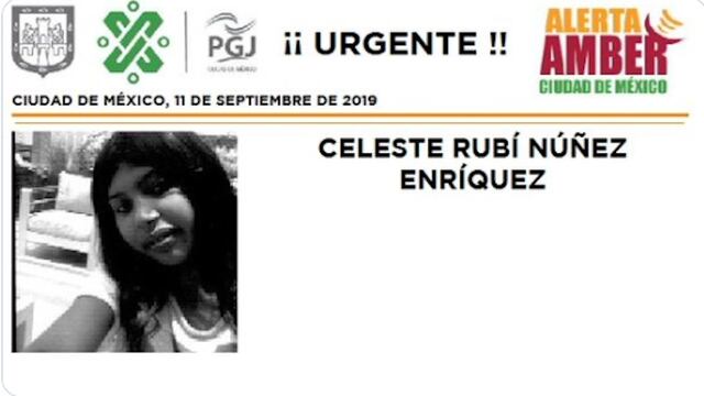 Celeste Rubí Núñez Enríquez Alerta Amber