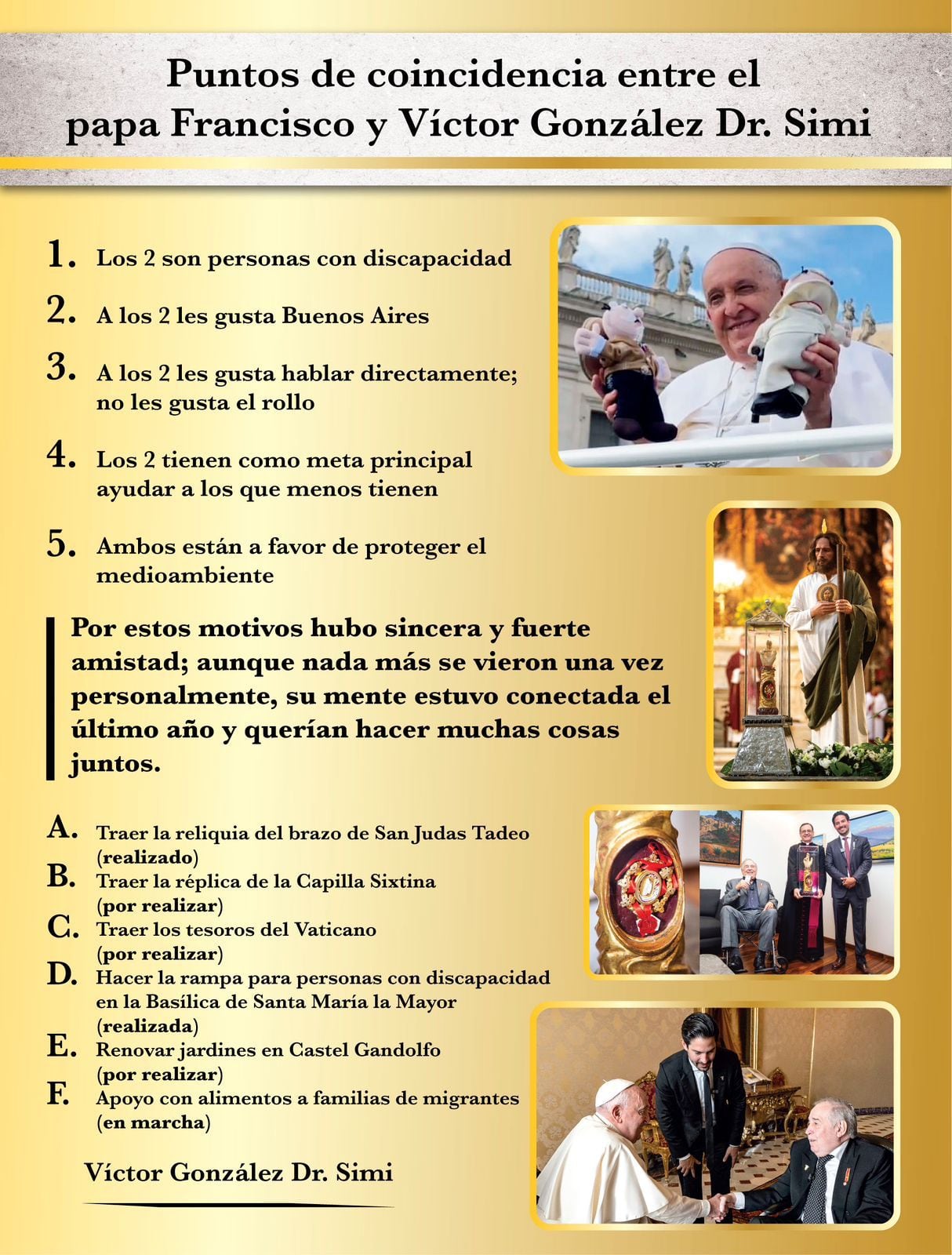 Los 3 pendientes que Víctor González y el Dr. Simi tienen con el papa Francisco
