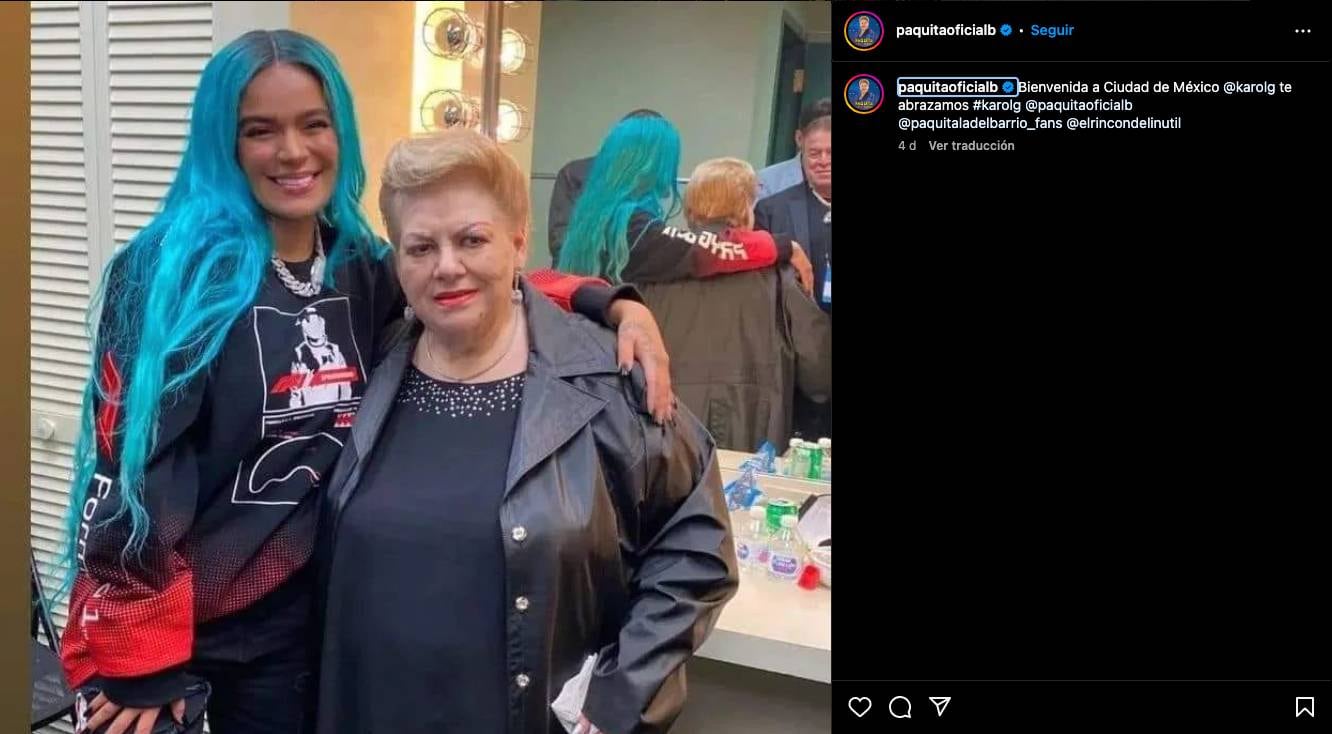 Paquita la del Barrio le dio la bienvenida a Karol G a México en Instagram