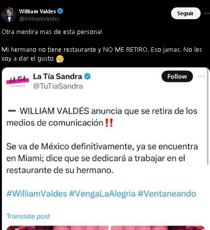 William Valdés desmiente chisme de La tía Sandra.