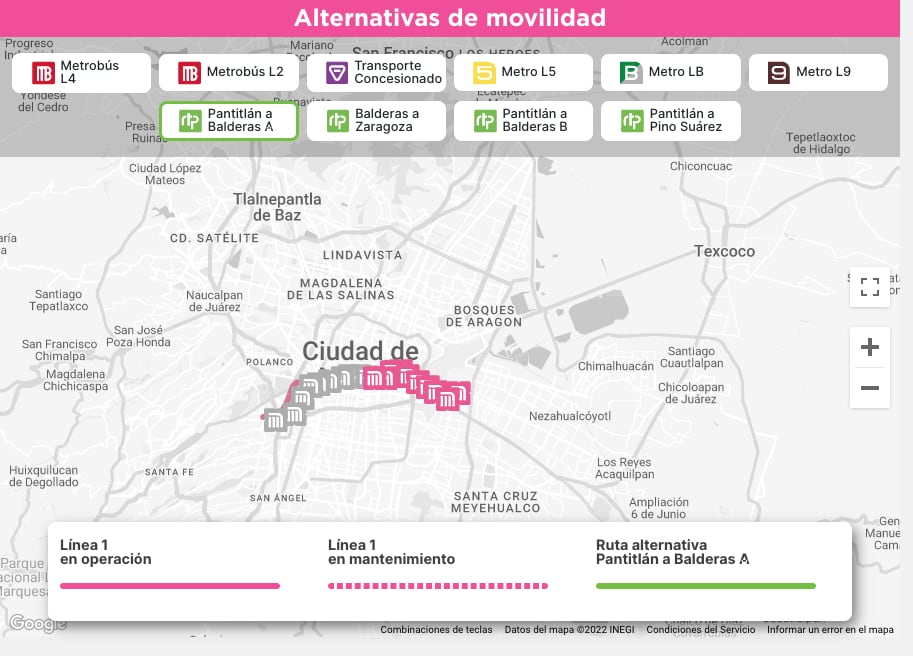 Estas son las rutas alternas por obras de la Línea 1 del Metro de la CDMX