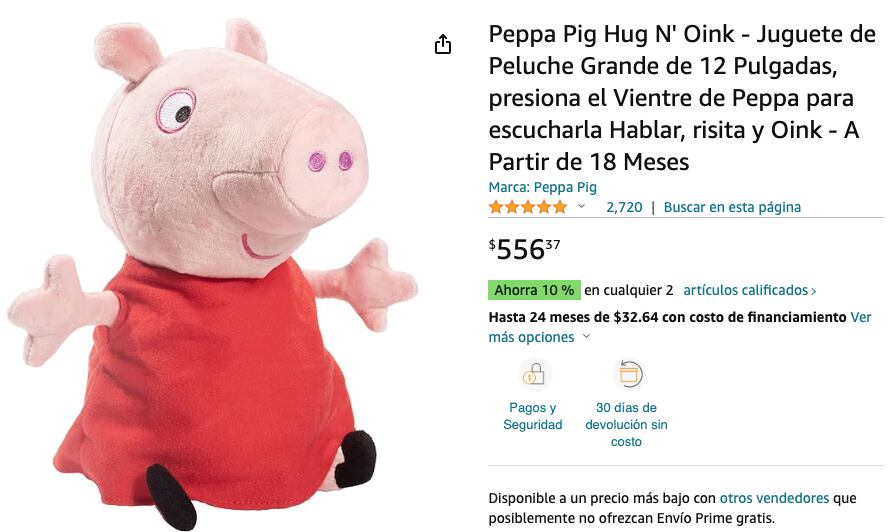Peluche de Peppa Pig que habla