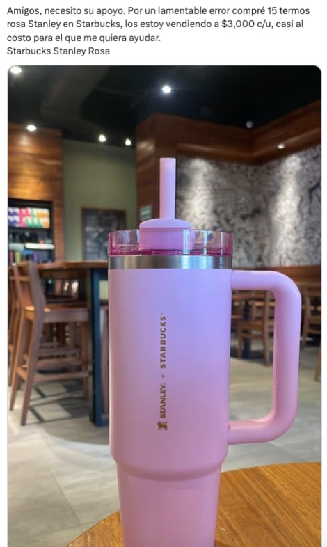 Meme de la reventa del termo Stanley rosa de Starbucks