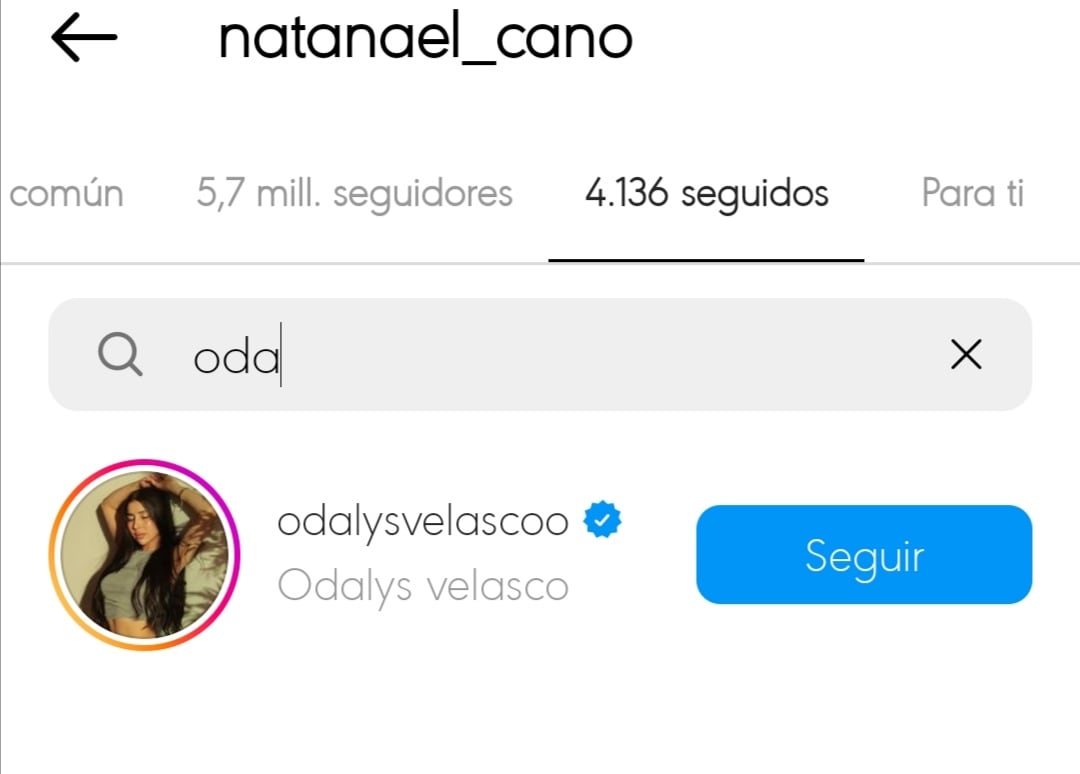 Natanael Cano sigue en Instagram a Odalys Velasco.