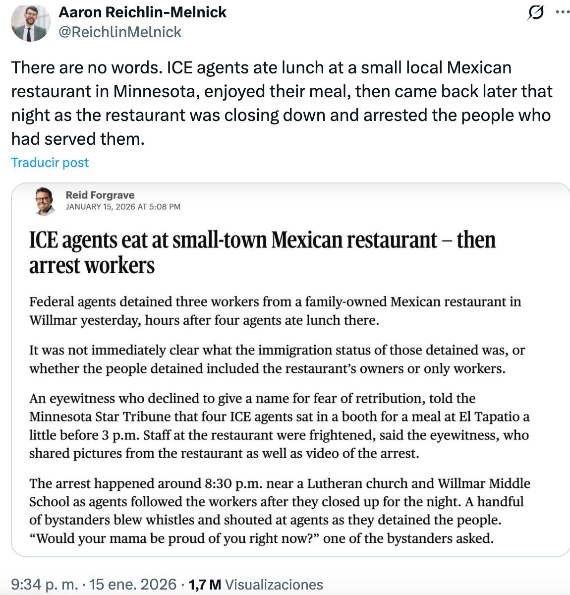 Agentes de ICE comen en restaurante mexicano y arrestan a los trabajadores