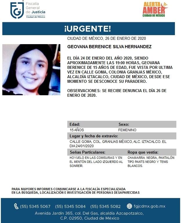 Geovana Berenice Silva Hernández. Alerta Amber