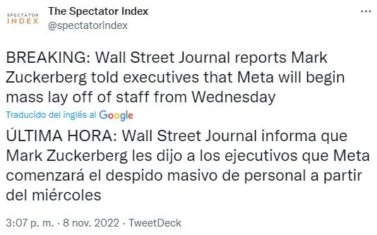 Meta iniciará recortes masivos de trabajadores el 9 de noviembre
