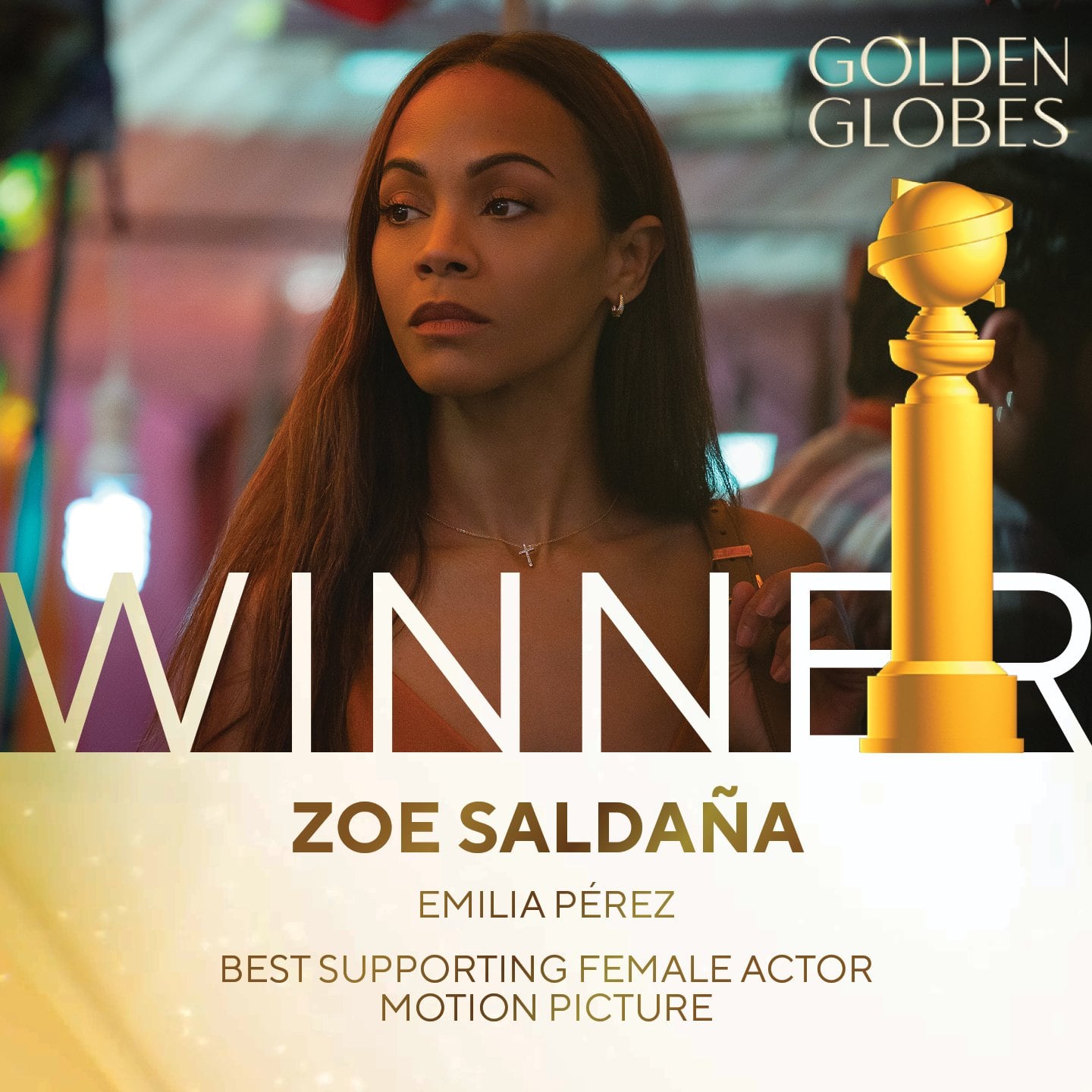 Zoe Saldaña, ganadora Globos de Oro 2025