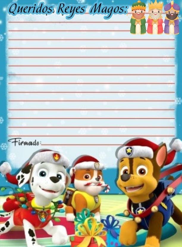Carta a los Reyes Magos de Paw Patrol: 5 bonitas plantillas para imprimir