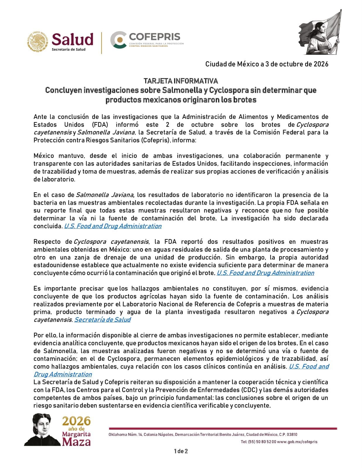 Cyclospora: FDA cierra investigación