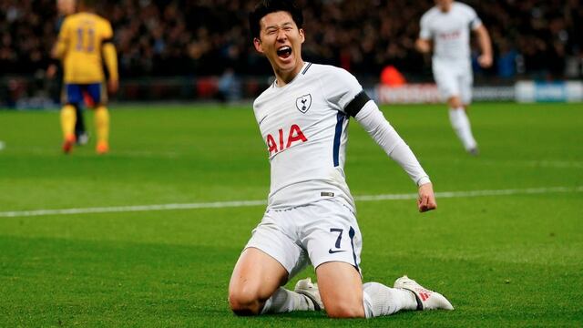 Heung-min Son celebra un gol con los Spurs.