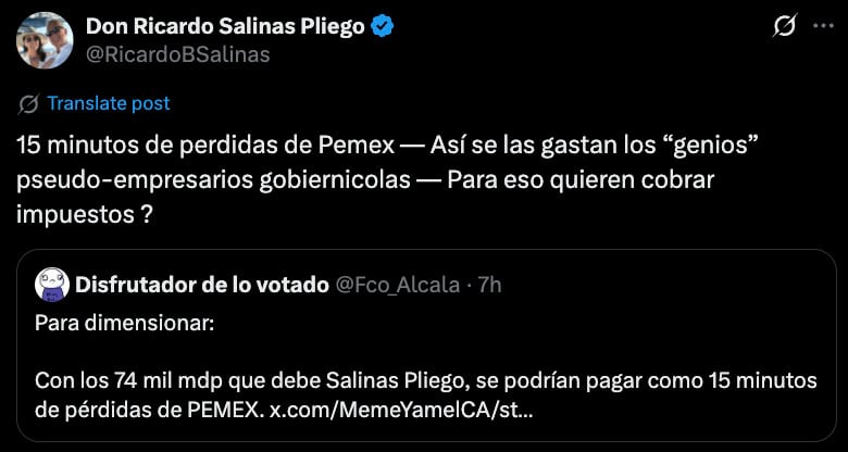 Ricardo Salinas Pliego en X