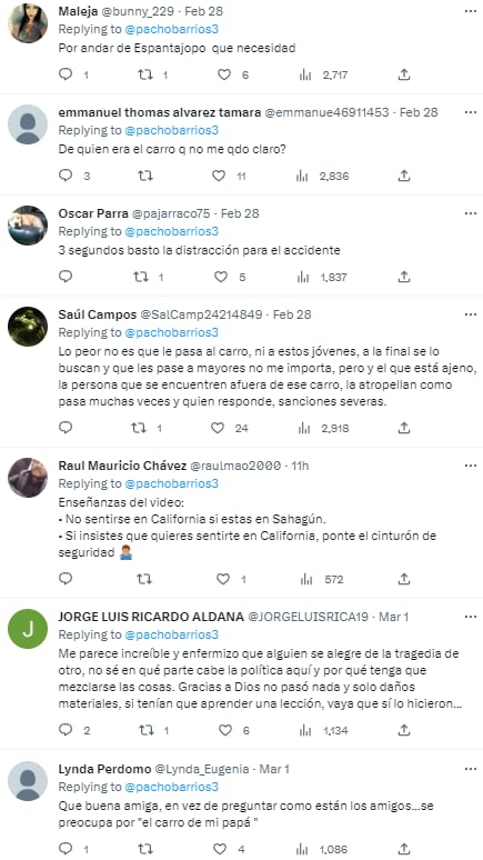 Reacciones a las jóvenes que provocaron accidente automovilístico por irse grabando manejando