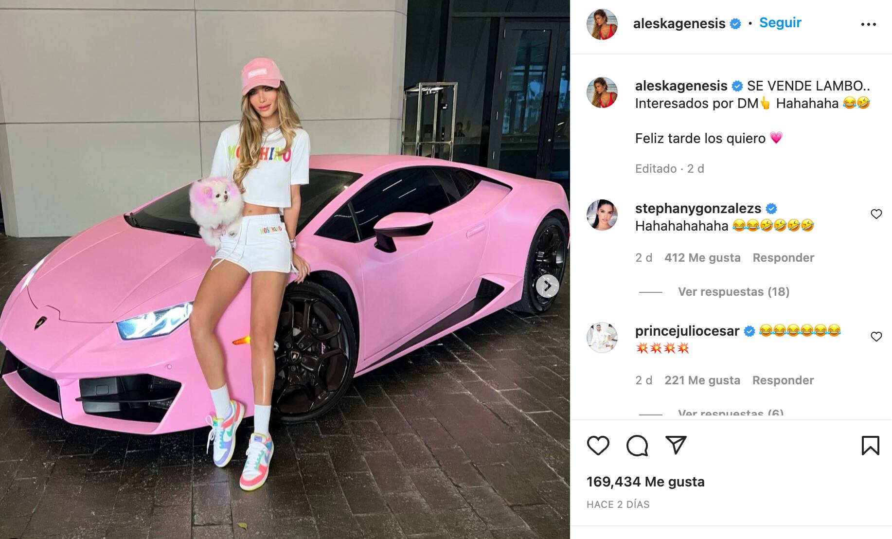 Aleska Génesis hizo una broma sobre vender su Lamborghini