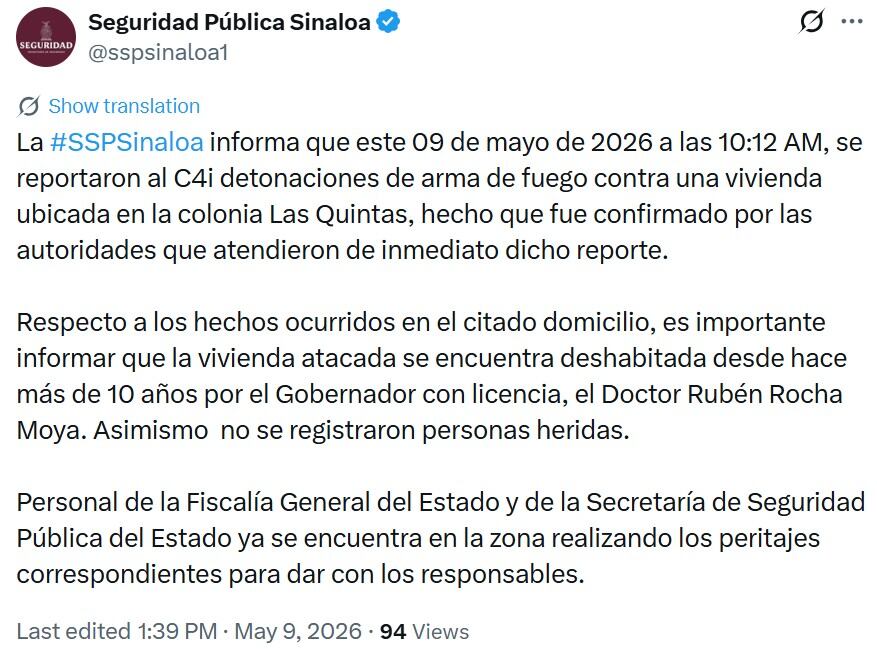 Balean antigua casa de Rubén Rocha Moya que llevaba años deshabitada