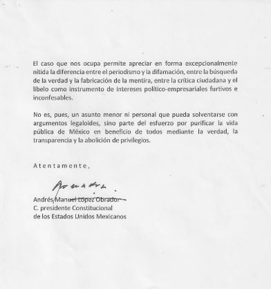 Carta de AMLO al INAI