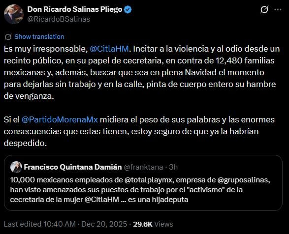 Polémica entre Salinas Pliego y Citlalli Hernández