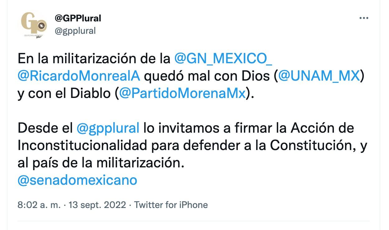 Ricardo Monreal “quedó mal con dios y con el diablo” en el debate de la Guardia Nacional en la Cámara de Senadores