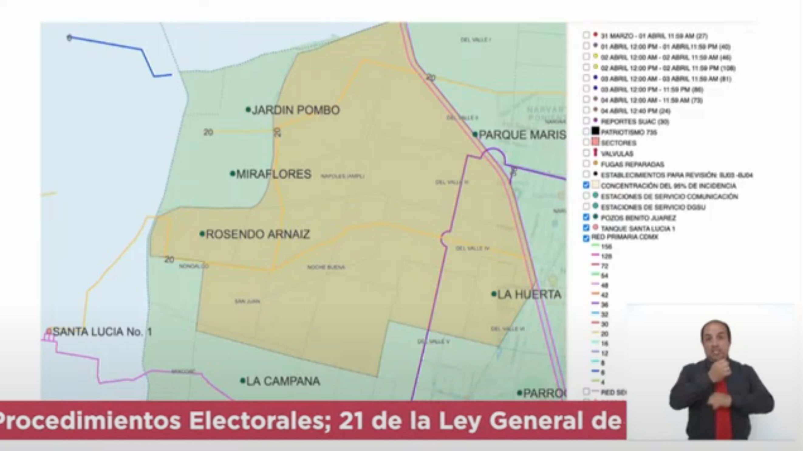 Mapa de las colonias afectadas por el agua contaminada en la alcaldía Benito Juárez